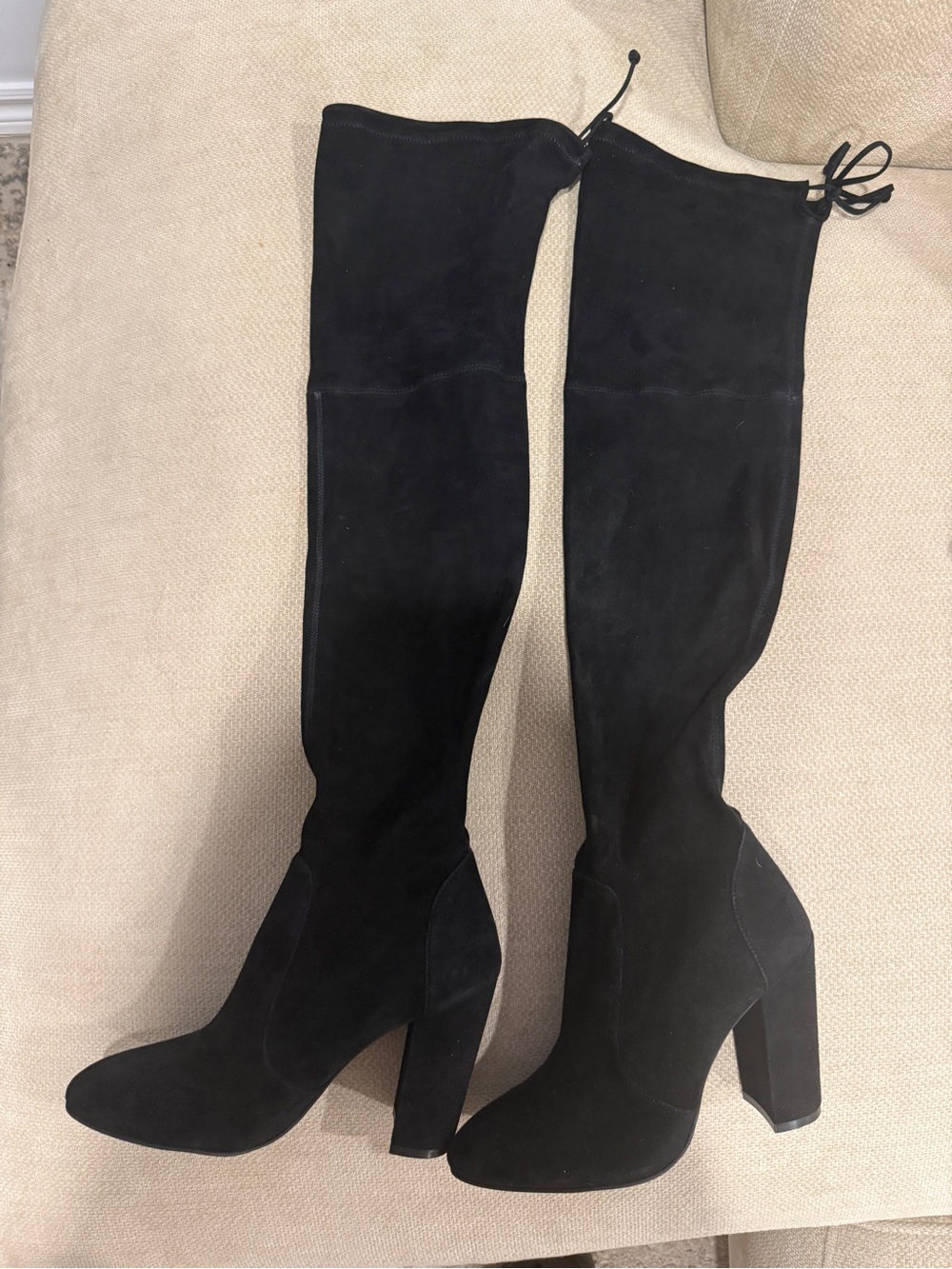 Stuart Weitzman Black Suede Over-the-Knee Block Heel Boots